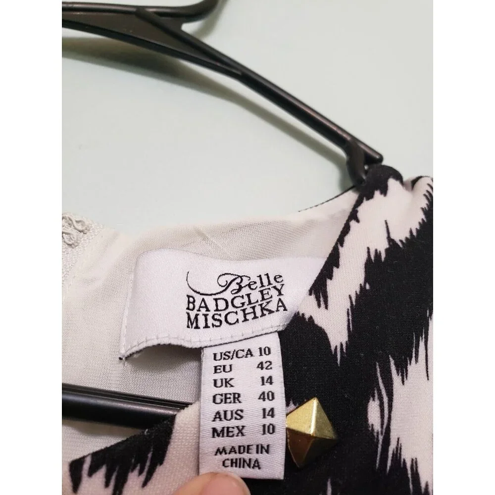 Belle Badgley Mischka Womens 10 Maxi Dress Black White Studded Sleeveless A Line - Picture 5 of 5